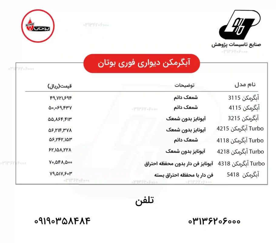 لیست قیمت آبگرمکن فروردین1402